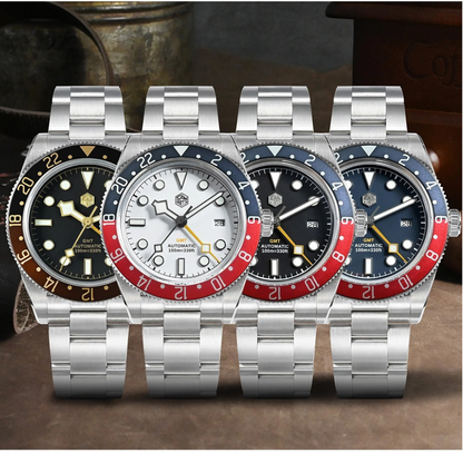 San Martin 39mm Men GMT Watch Automatic Mechanical with OTF Adjustable Clasp SN0109
