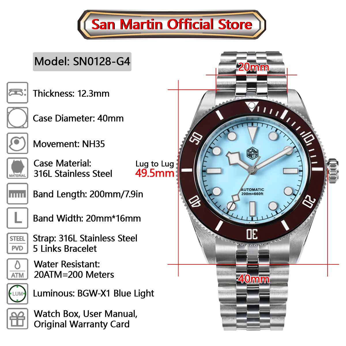 San Martin 40mm BB58 Automatic Watcth SN0128