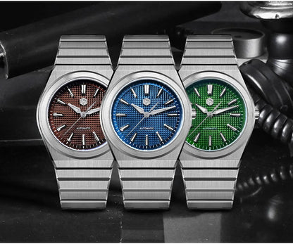 San Martin 39mm Waffle Dial Integrated Bracelet Miyota 90S5 Clear Caseback SN0152