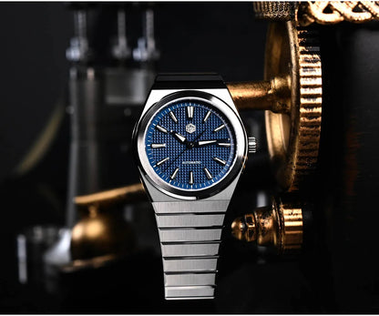 San Martin 39mm Waffle Dial Integrated Bracelet Miyota 90S5 Clear Caseback SN0152