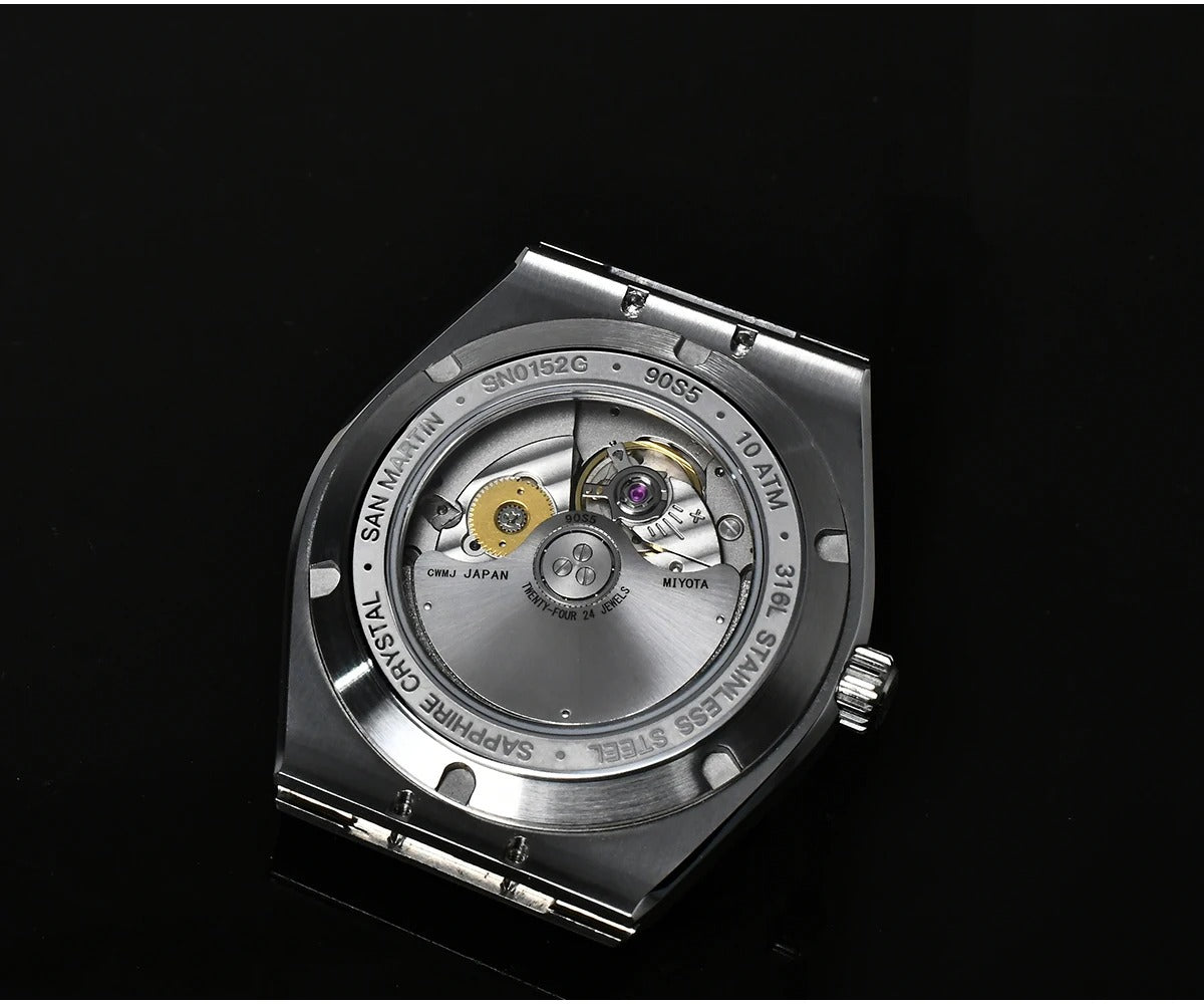 San Martin 39mm Waffle Dial Integrated Bracelet Miyota 90S5 Clear Caseback SN0152