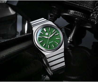 San Martin 39mm Waffle Dial Integrated Bracelet Miyota 90S5 Clear Caseback SN0152