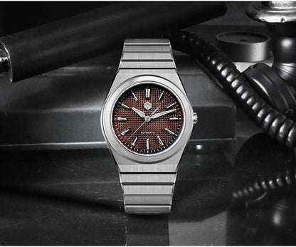 San Martin 39mm Waffle Dial Integrated Bracelet Miyota 90S5 Clear Caseback SN0152