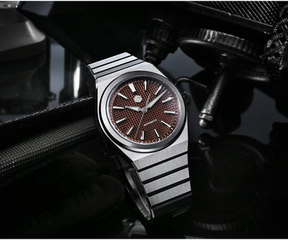 San Martin 39mm Waffle Dial Integrated Bracelet Miyota 90S5 Clear Caseback SN0152