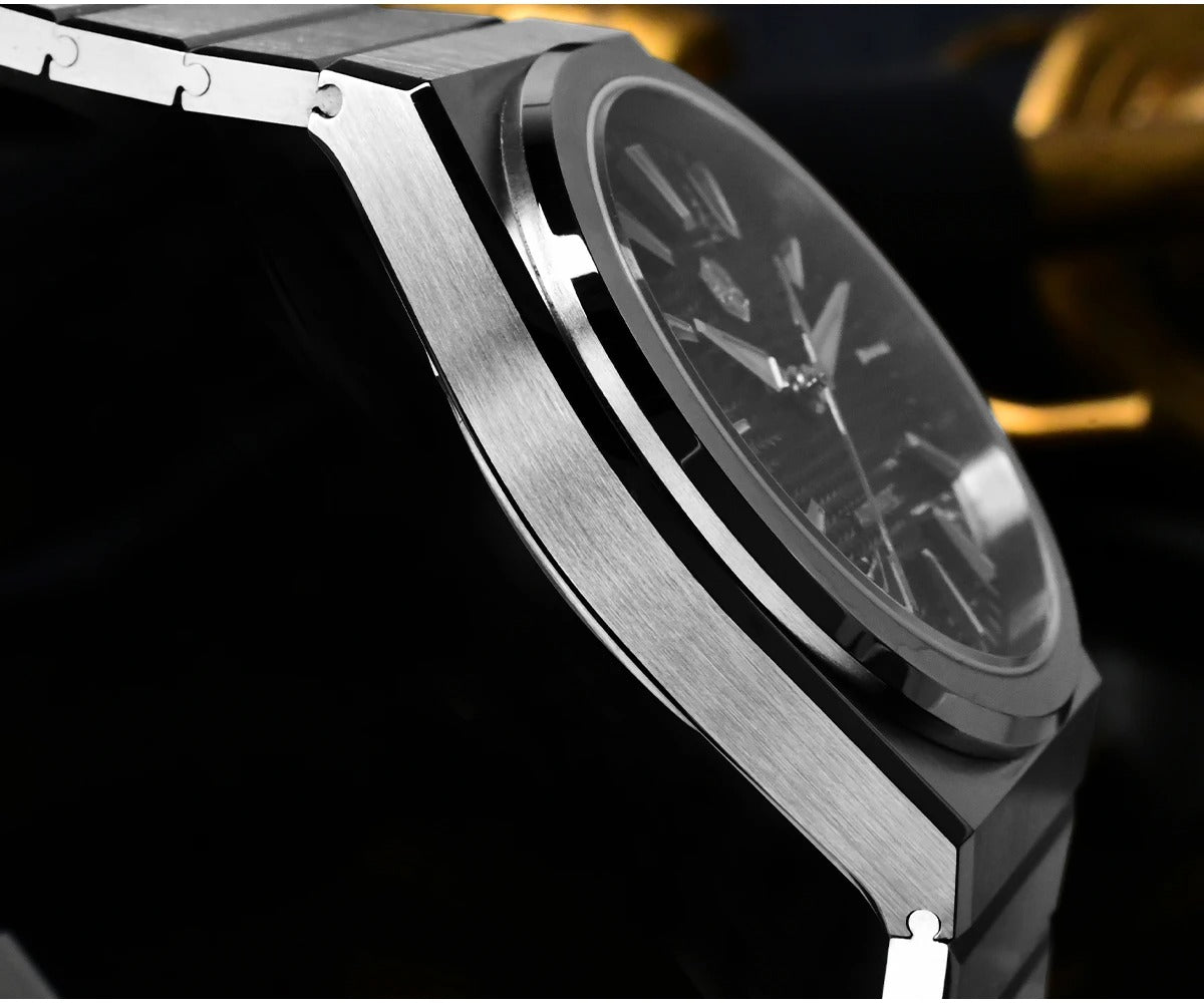 San Martin 39mm Waffle Dial Integrated Bracelet Miyota 90S5 Clear Caseback SN0152