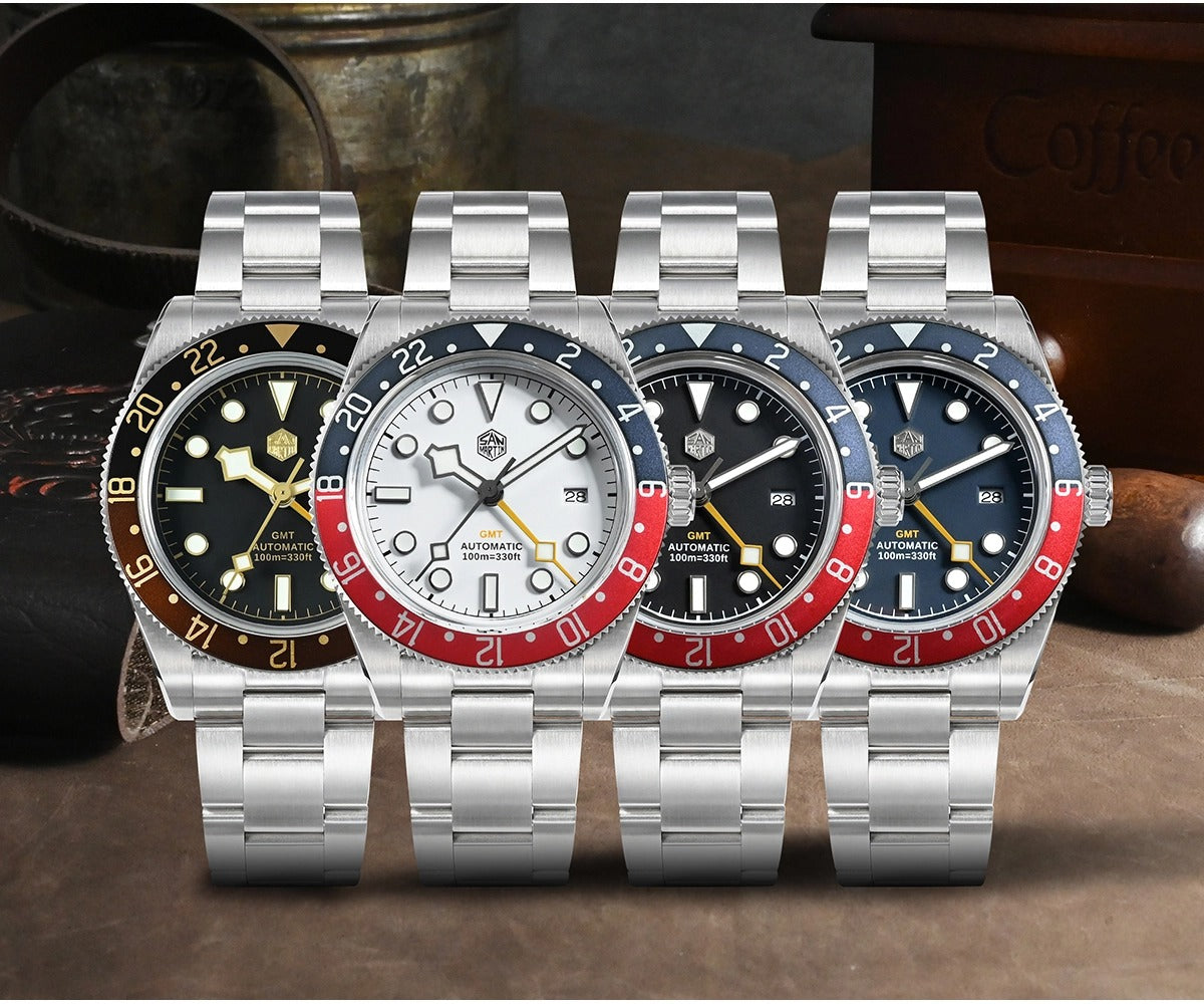 San Martin 39mm Men GMT Watch Automatic Mechanical with OTF Adjustable Clasp SN0109