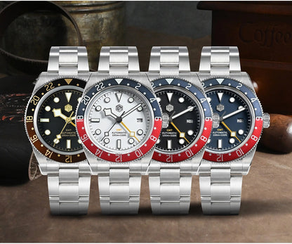 San Martin 39mm Men GMT Watch Automatic Mechanical with OTF Adjustable Clasp SN0109