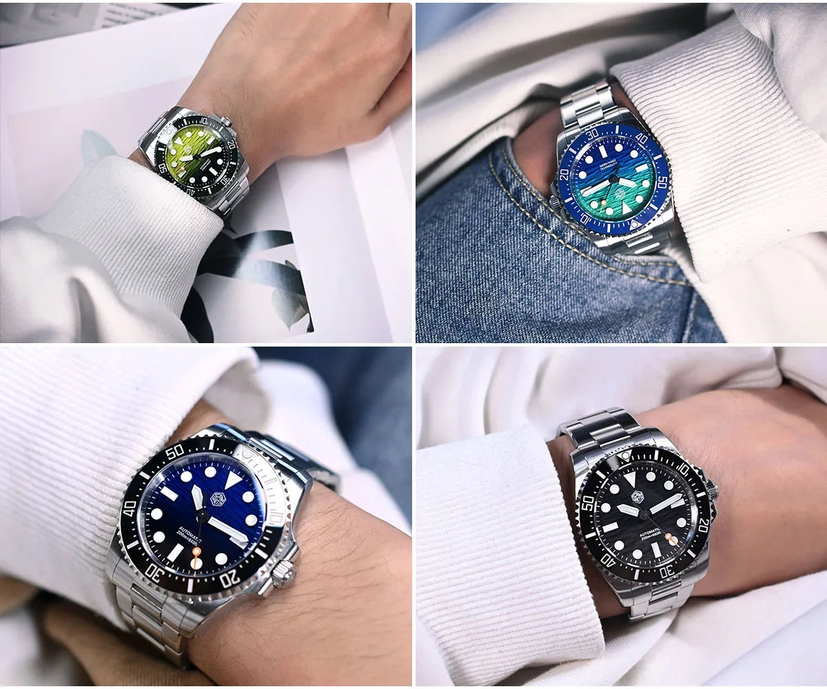 San Martin 38mm Enamel Gradient Wave Texture Dial Miyota 90S5 Diver Wristwatch SN0126-GS