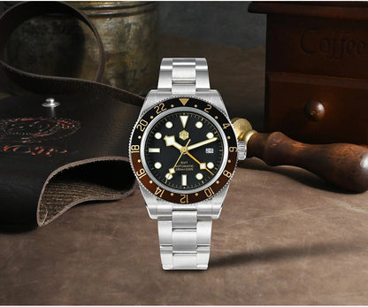 San Martin 39mm Men GMT Watch Automatic Mechanical with OTF Adjustable Clasp SN0109