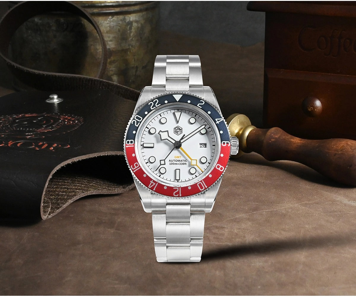 San Martin 39mm Men GMT Watch Automatic Mechanical with OTF Adjustable Clasp SN0109