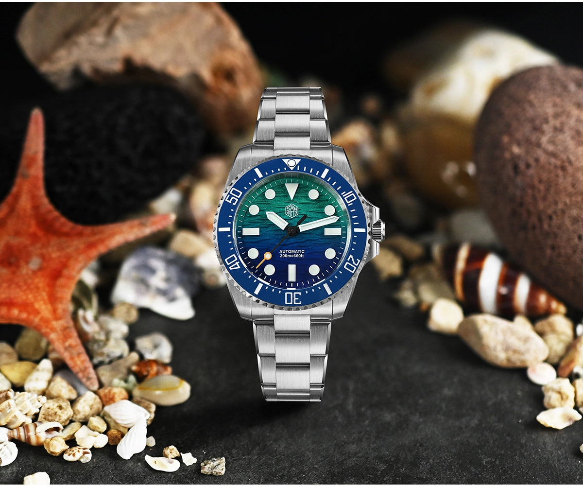 San Martin 38mm Enamel Gradient Wave Texture Dial Miyota 90S5 Diver Wristwatch SN0126-GS