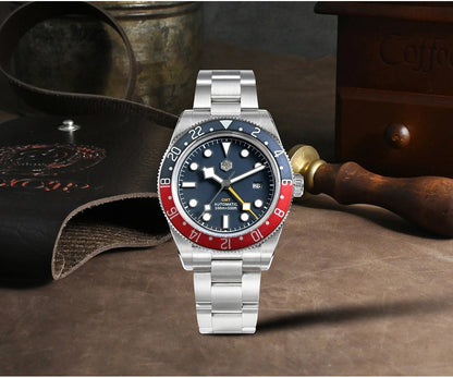 San Martin 39mm Men GMT Watch Automatic Mechanical with OTF Adjustable Clasp SN0109