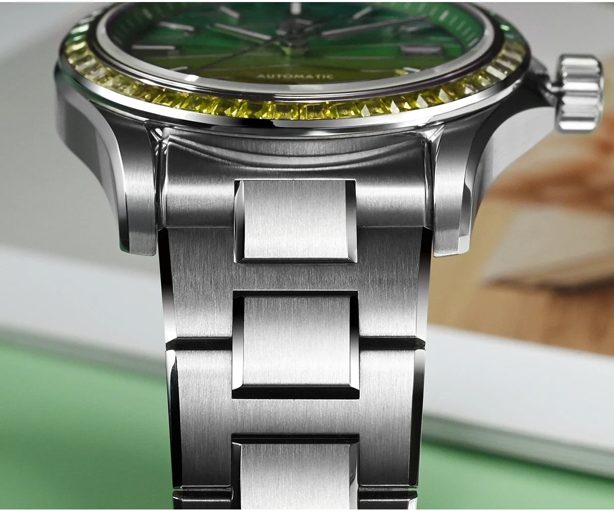 San Martin 39mm Men Watch Miyota 9015 Automatic Mechanical with Gemstones Bezel Mop Dial SN0150