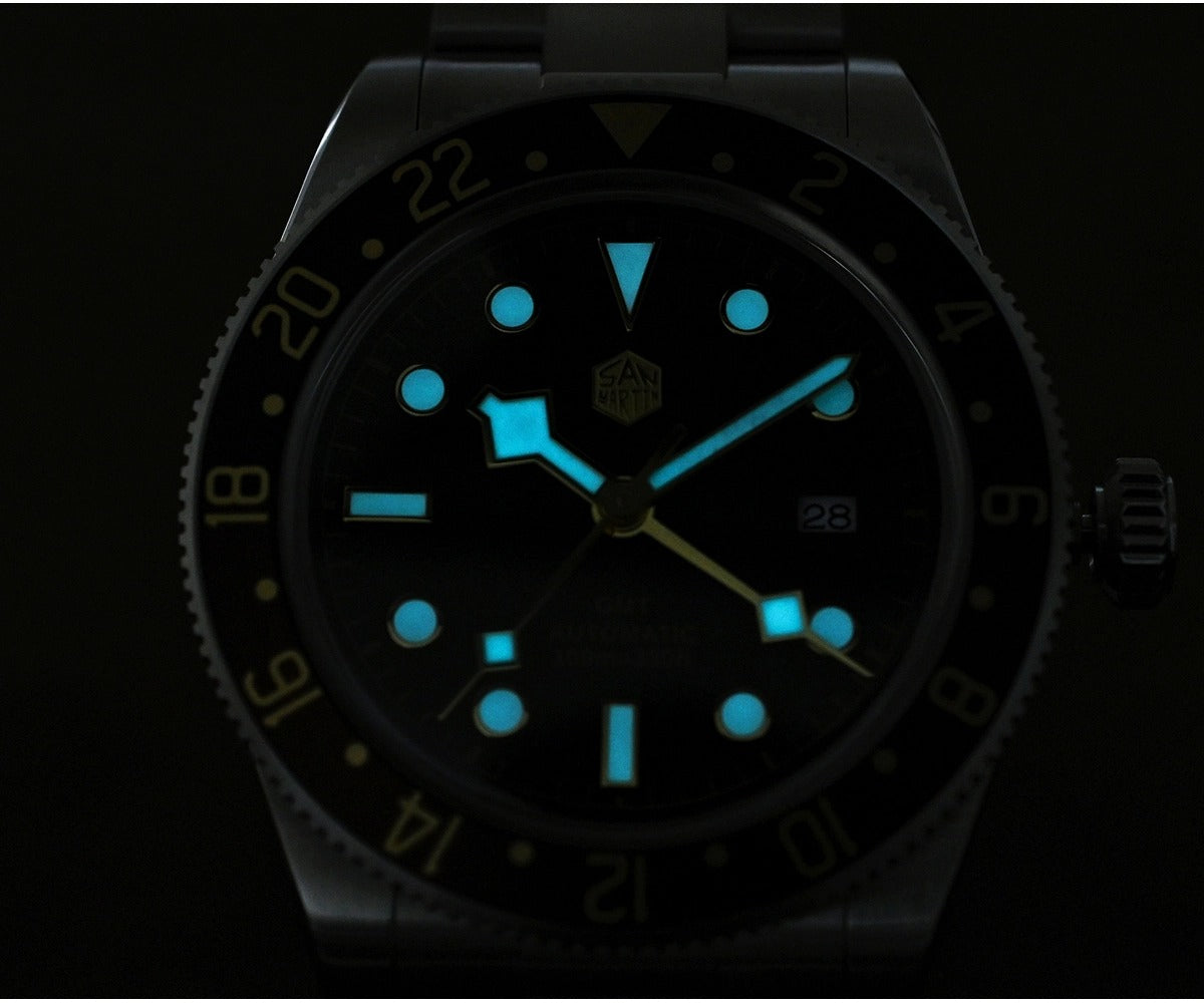 San Martin 39mm Men GMT Watch Automatic Mechanical with OTF Adjustable Clasp SN0109
