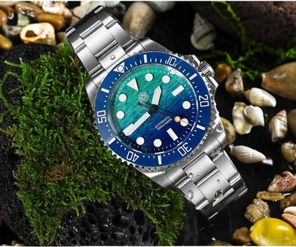 San Martin 38mm Enamel Gradient Wave Texture Dial Miyota 90S5 Diver Wristwatch SN0126-GS