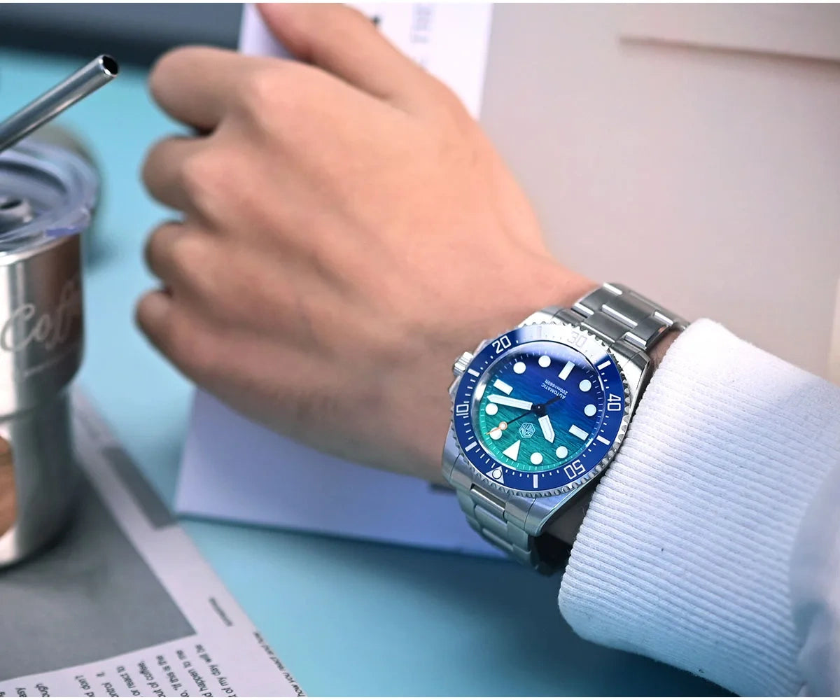 San Martin 38mm Enamel Gradient Wave Texture Dial Miyota 90S5 Diver Wristwatch SN0126-GS