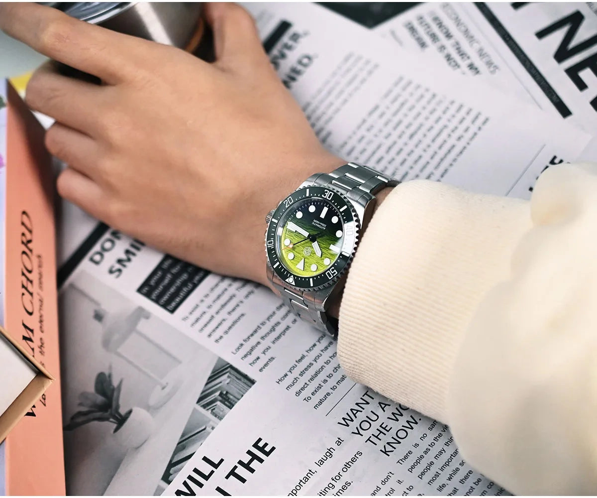 San Martin 38mm Enamel Gradient Wave Texture Dial Miyota 90S5 Diver Wristwatch SN0126-GS