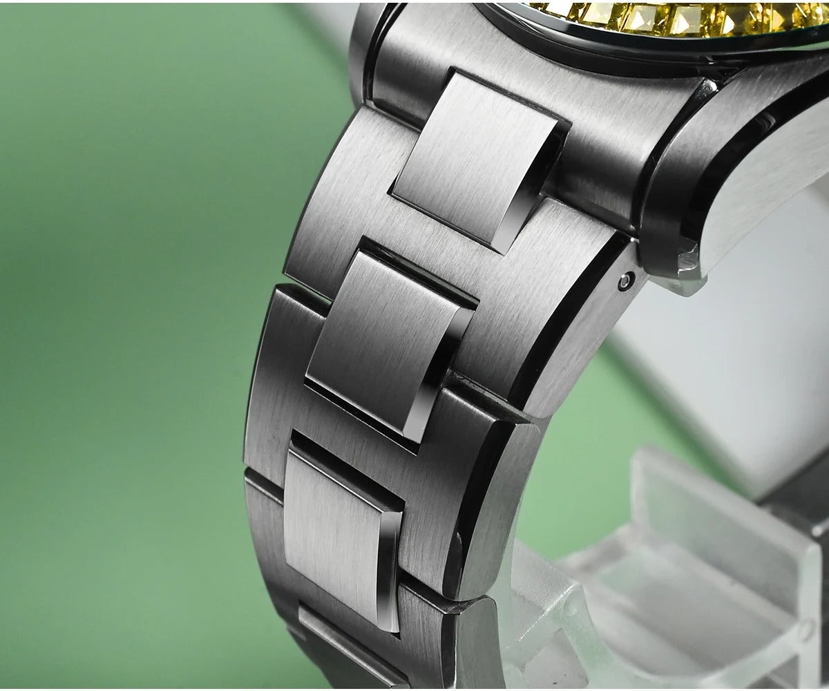 San Martin 39mm Men Watch Miyota 9015 Automatic Mechanical with Gemstones Bezel Mop Dial SN0150