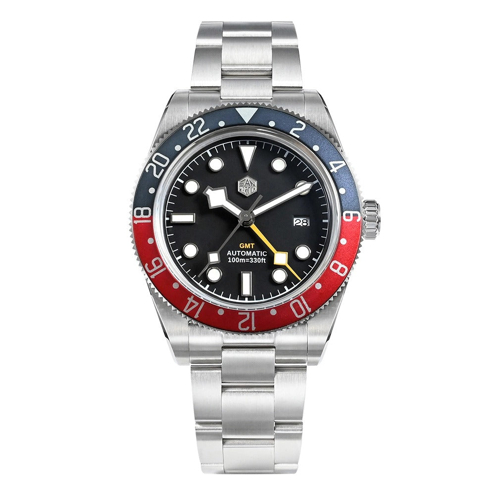 San Martin 39mm Men GMT Watch Automatic Mechanical with OTF Adjustable Clasp SN0109