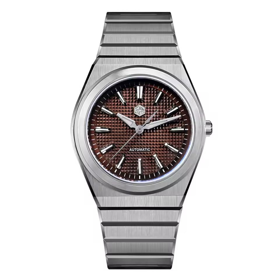 San Martin 39mm Waffle Dial Integrated Bracelet Miyota 90S5 Clear Caseback SN0152