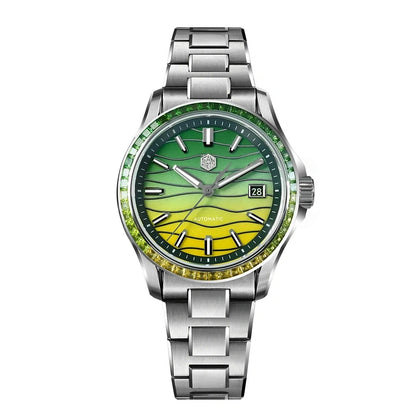 San Martin 39mm Men Watch Miyota 9015 Automatic Mechanical with Gemstones Bezel Mop Dial SN0150