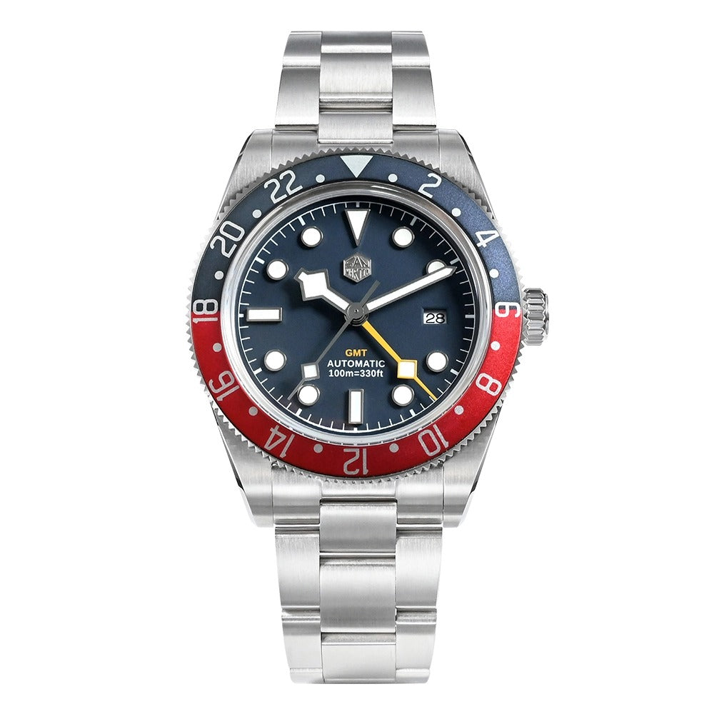 San Martin 39mm Men GMT Watch Automatic Mechanical with OTF Adjustable Clasp SN0109