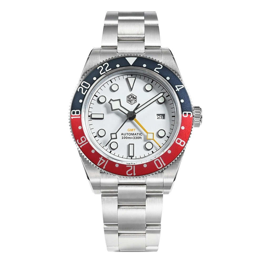 San Martin 39mm Men GMT Watch Automatic Mechanical with OTF Adjustable Clasp SN0109