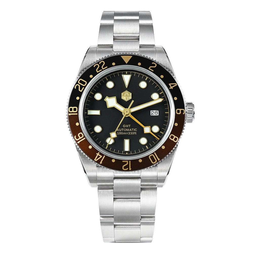 San Martin 39mm Men GMT Watch Automatic Mechanical with OTF Adjustable Clasp SN0109