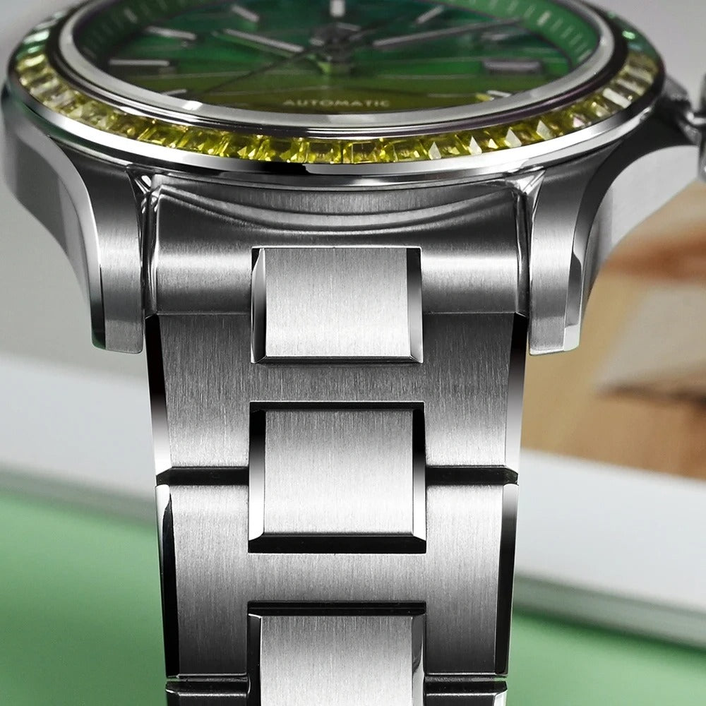 San Martin 39mm Men Watch Miyota 9015 Automatic Mechanical with Gemstones Bezel Mop Dial SN0150