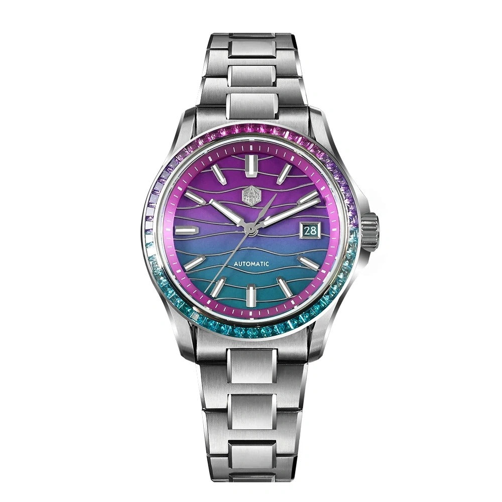 San Martin 39mm Men Watch Miyota 9015 Automatic Mechanical with Gemstones Bezel Mop Dial SN0150