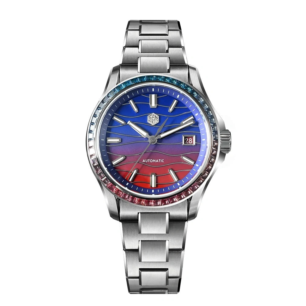San Martin 39mm Men Watch Miyota 9015 Automatic Mechanical with Gemstones Bezel Mop Dial SN0150