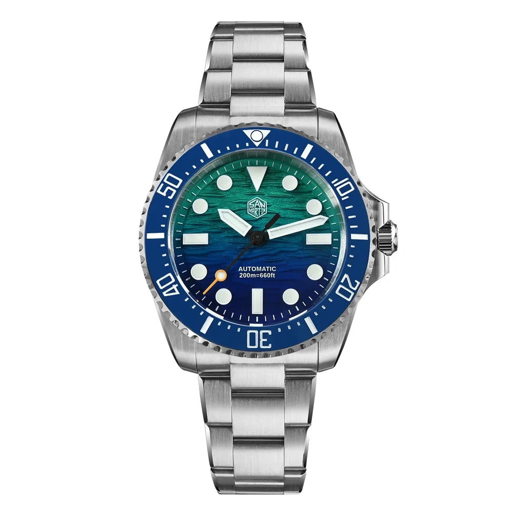 San Martin 38mm Enamel Gradient Wave Texture Dial Miyota 90S5 Diver Wristwatch SN0126-GS